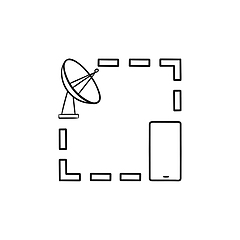 Image showing Satellite antenna and mobile phone hand drawn outline doodle icon.