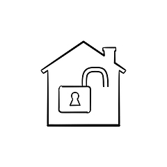 Image showing Unlocked house hand drawn outline doodle icon.