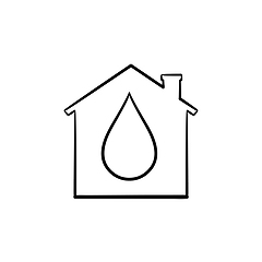 Image showing House with water drop hand drawn outline doodle icon.