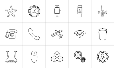 Image showing Communication and gadgets hand drawn outline doodle icon set.