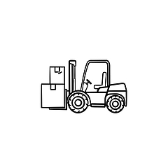 Image showing Warehouse forklift truck with cardboard boxes hand drawn outline doodle icon.