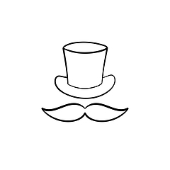 Image showing Top hat with mustache hand drawn outline doodle icon.