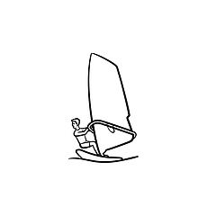 Image showing Windsurfing man hand drawn outline doodle icon.