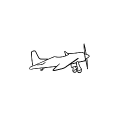 Image showing Small plane with propeller hand drawn outline doodle icon.