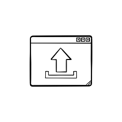 Image showing Browser window with upload sign hand drawn outline doodle icon.