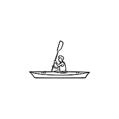 Image showing Man in canoe hand drawn outline doodle icon.