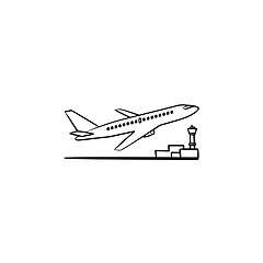 Image showing Airplane taking off hand drawn outline doodle icon.