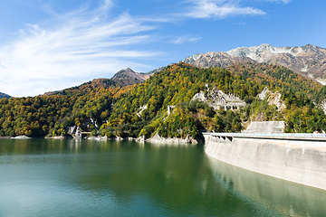 Image showing Kurobe Dam and lake in Japan