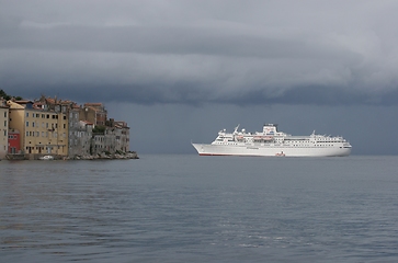 Image showing Cruiser in front of Rovinj, Istria, Croatia