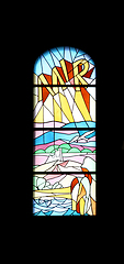 Image showing Peace, stained glass church window in the parish church of St. James in Medugorje