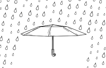 Image showing open umbrella as a rain protection and rain drops