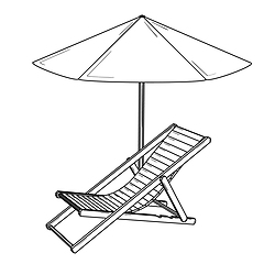 Image showing Folding garden lounger and open parasol.
