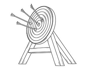 Image showing sport target hit around the center by arrows