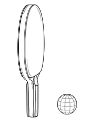 Image showing One table tennis or ping pong racket and ball.