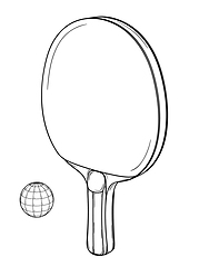 Image showing One table tennis or ping pong racket and ball.