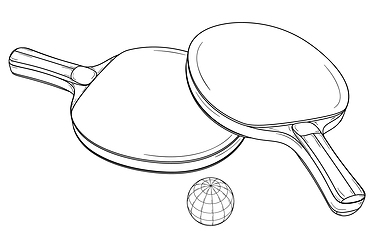 Image showing Two table tennis or ping pong rackets and ball.