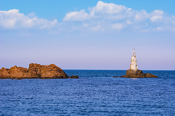 Image showing Small Lighthouse in the Sea