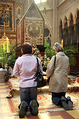 Image showing Holy Saturday, people pray in front of God's tomb in the Zagreb Cathedral