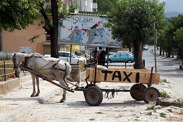 Image showing Rural traditional horse taxi buggy in Debar, Macedonia