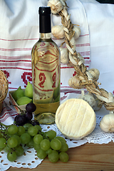 Image showing Wine, cheese and grapes
