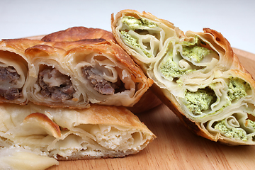 Image showing Burek (pie with meat, cheese or spinach) is traditional Balkan meal