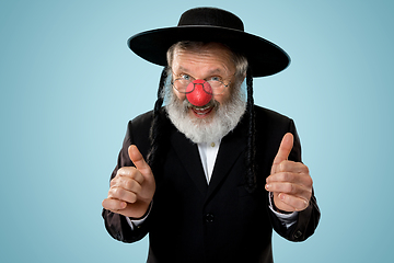 Image showing Portrait of an senior jewish man celebrating red nose day