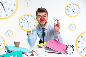 Image showing Young office man celebrating red nose day