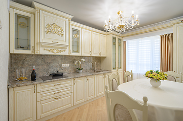 Image showing Luxury modern neoclassic beige kitchen interior