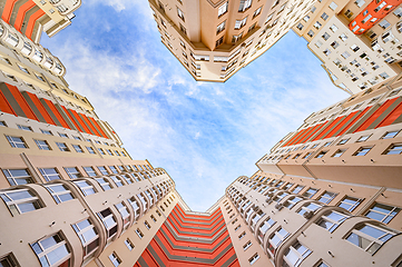 Image showing Wide angle shot of brand new apartments buildings exterior