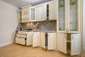 Image showing Simple and luxury modern neoclassic beige kitchen interior