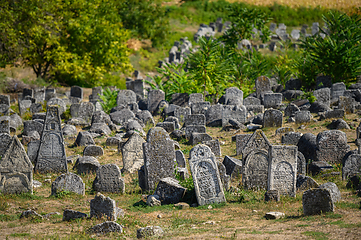 Image showing Old tombstones at the ancient Jewish cemetery in Vadul liu Rascov in Moldova