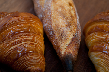 Image showing French fresh croissants and artisan baguette tradition