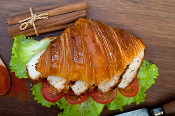 Image showing savory croissant brioche bread with chicken breast 