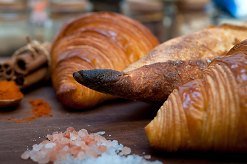 Image showing French fresh croissants and artisan baguette tradition