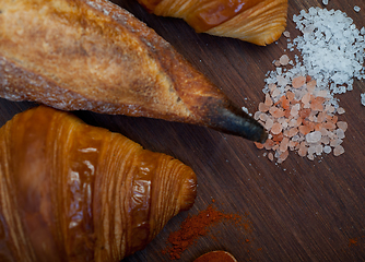 Image showing French fresh croissants and artisan baguette tradition