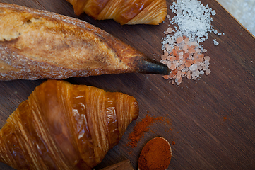 Image showing French fresh croissants and artisan baguette tradition