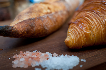 Image showing French fresh croissants and artisan baguette tradition