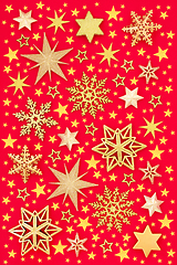 Image showing Christmas Golden Star and Snowflake Background