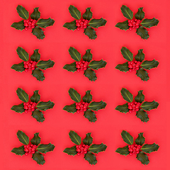 Image showing Winter and Christmas Holly with Red Berry Pattern 