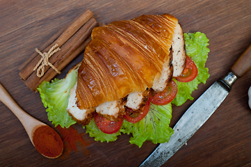 Image showing savory croissant brioche bread with chicken breast 