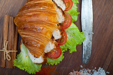 Image showing savory croissant brioche bread with chicken breast 