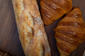 Image showing French fresh croissants and artisan baguette tradition