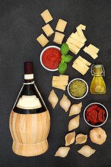 Image showing Classic Italian Cuisine Ingredients and Red Wine