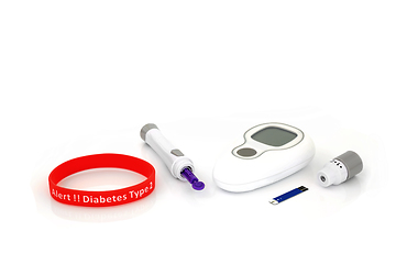 Image showing Diabetes Monitoring and Testing Equipment with Red Alert Wristba