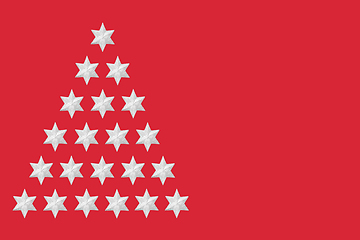 Image showing Abstract Silver Star Christmas Tree on Red Background