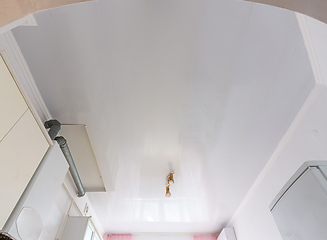 Image showing White ceiling from plastic panels in the interior of the kitchen