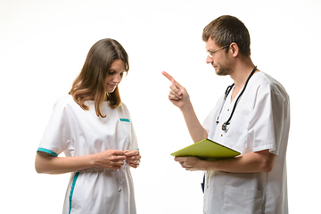 Image showing Doctor scolds intern for poor learning outcomes