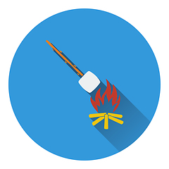 Image showing Icon of camping fire with roasting marshmallow 