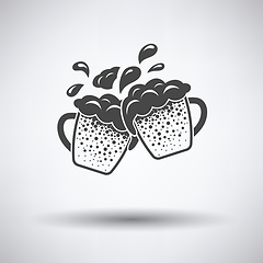 Image showing Two clinking beer mugs with fly off foam icon