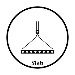 Image showing Icon of slab hanged on crane hook by rope slings 